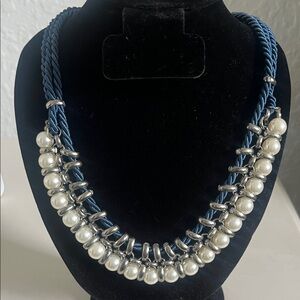 Blue and Silver Pearl Rope Necklace